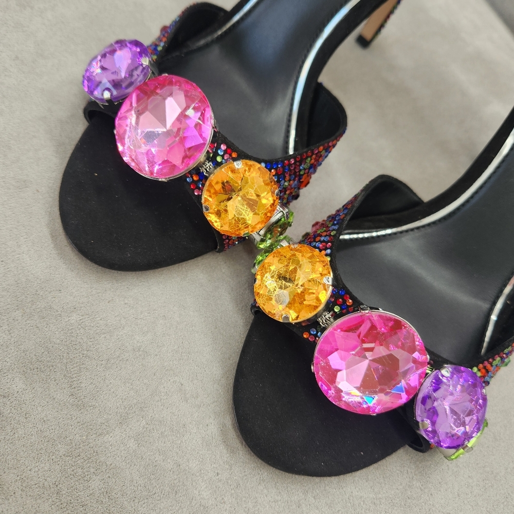 Gianni Bini Dress Sandals 7 Black Suede Oaklynn Chunky Jewel Ankle Cuff New $160 - Picture 9 of 17